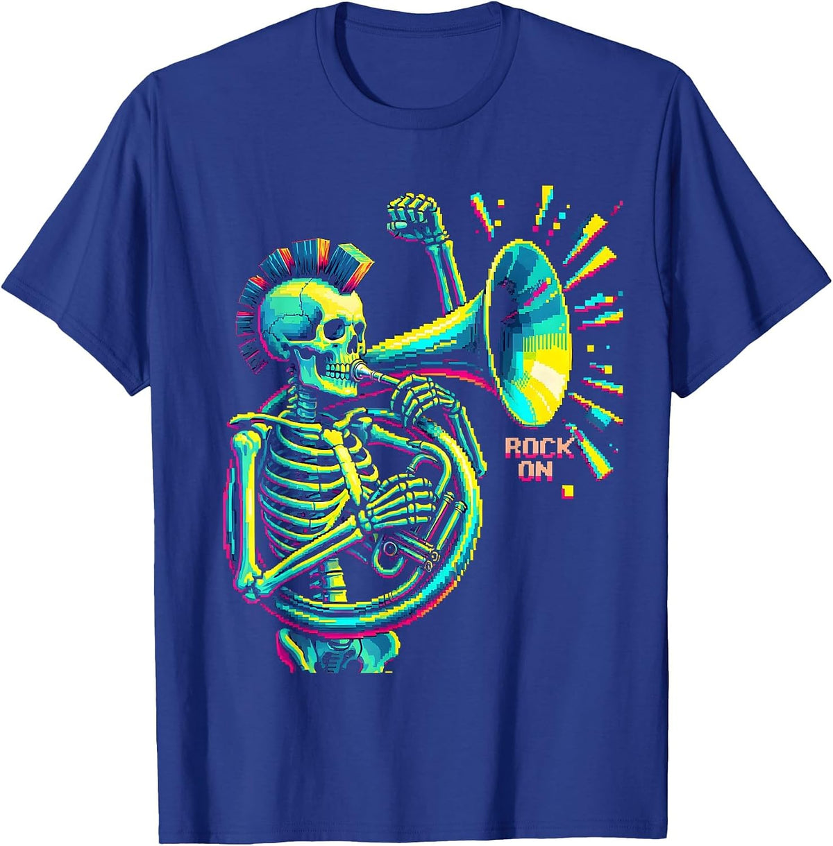 Rock On Punk Skeleton Skull Halloween Music Humor T-Shirt - Royal Blue