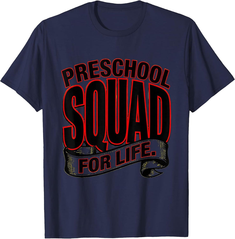 Preschool Squad For Life Teacher Design T-Shirt - Navy Blue