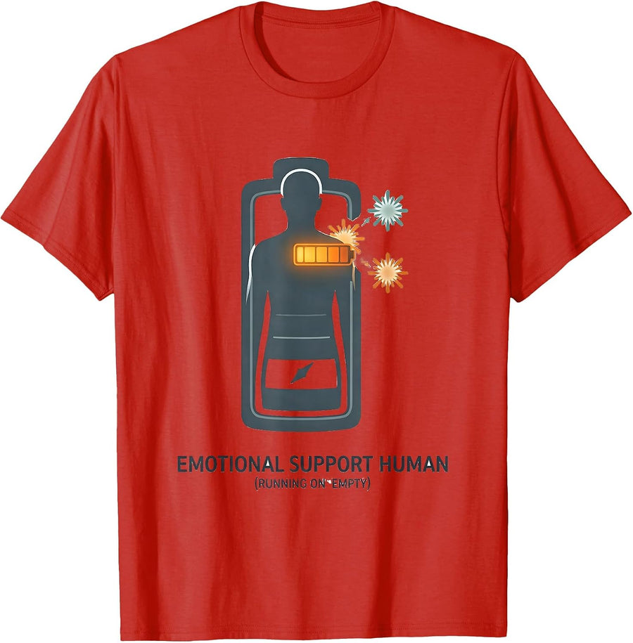 Men's Emotional Support Human Running On Empty Funny Therapist T-Shirt - Red