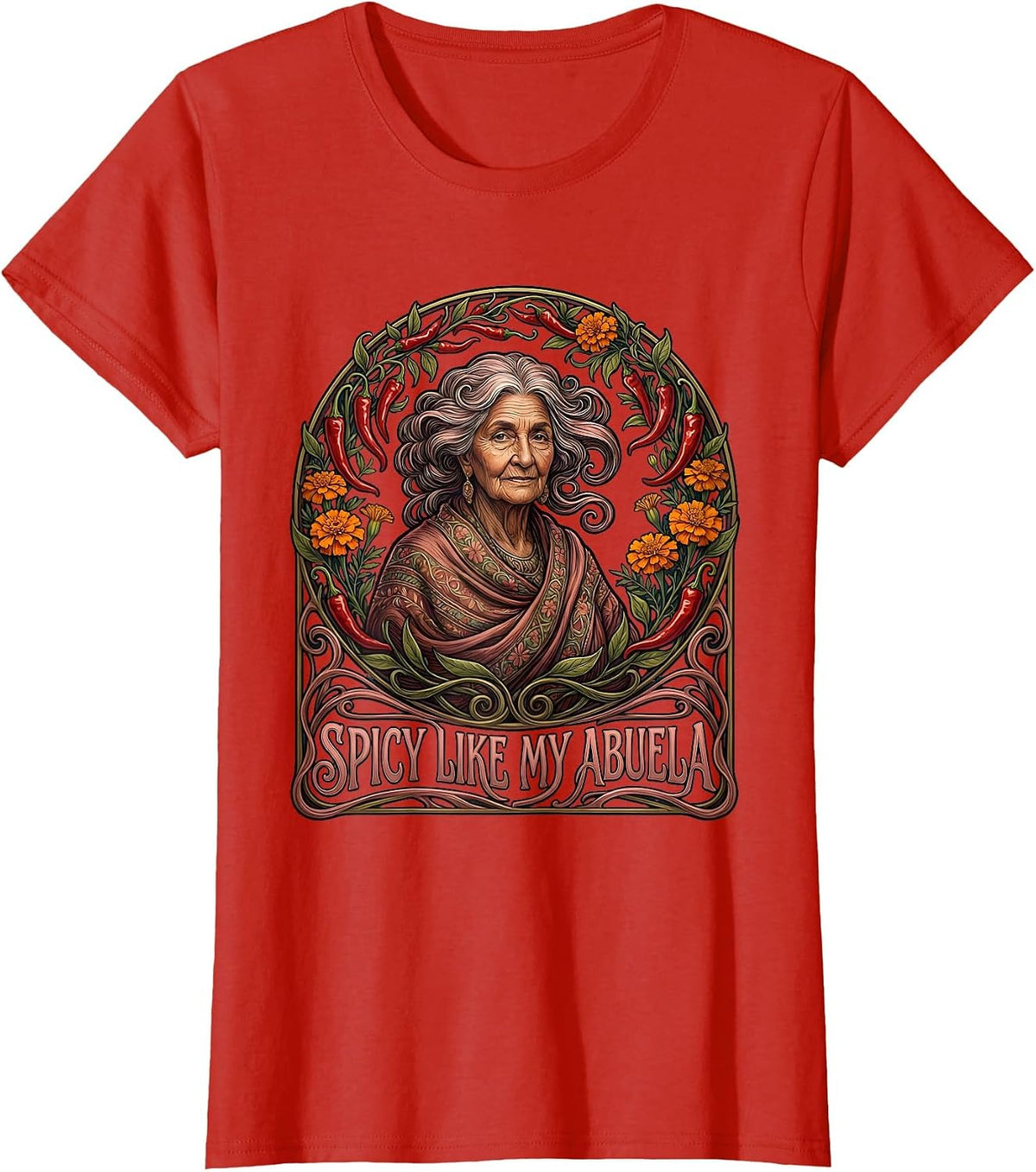 Women's Spicy Like My Abuela Mexican Heritage Design T-Shirt - Red