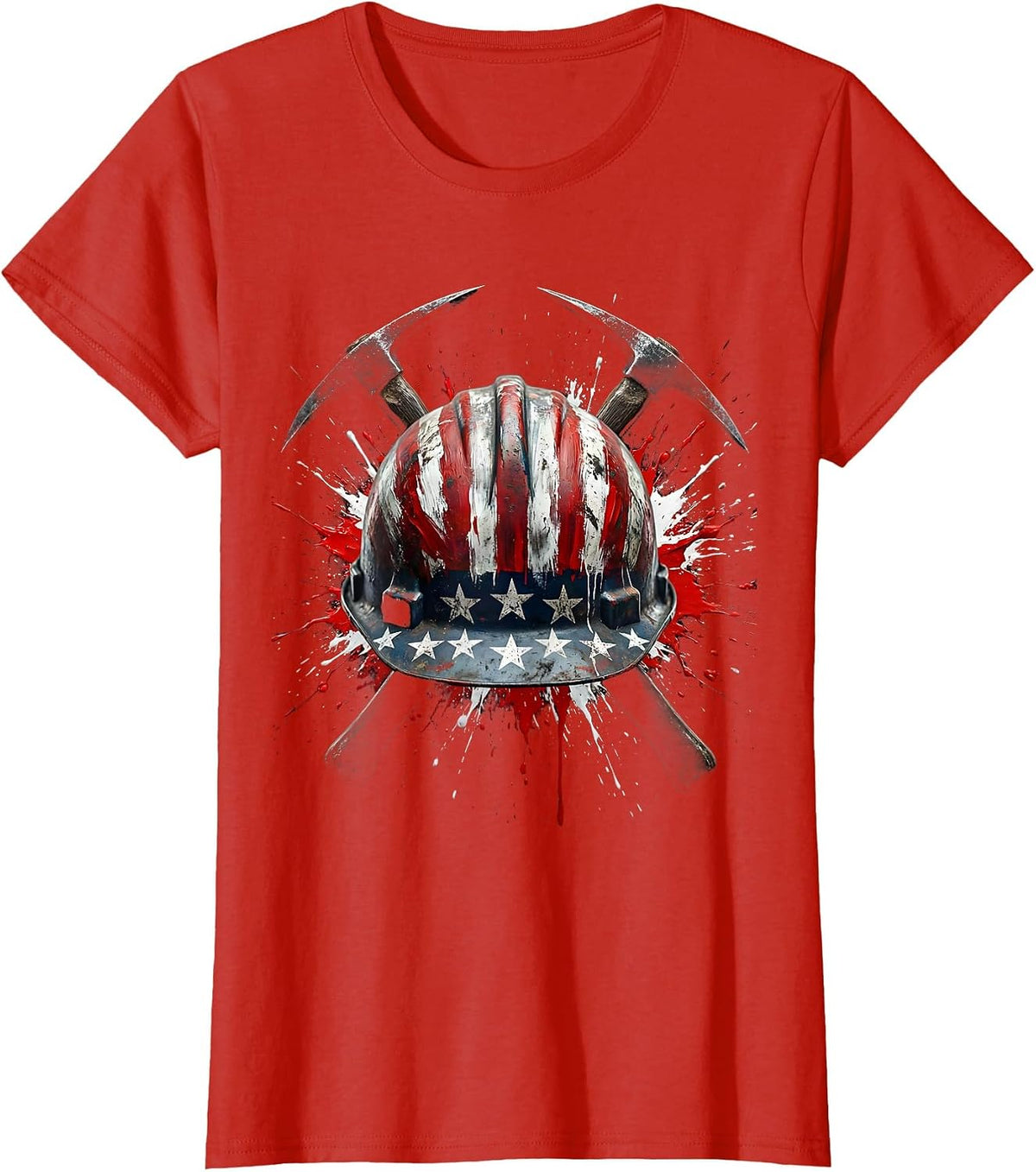 Miner Helmet and Pickaxe Crossed America Design T-Shirt - Red