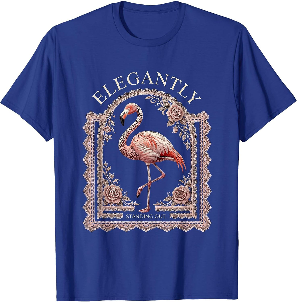 Men's Elegantly Standing Out Flamingo Design T-Shirt - Royal Blue