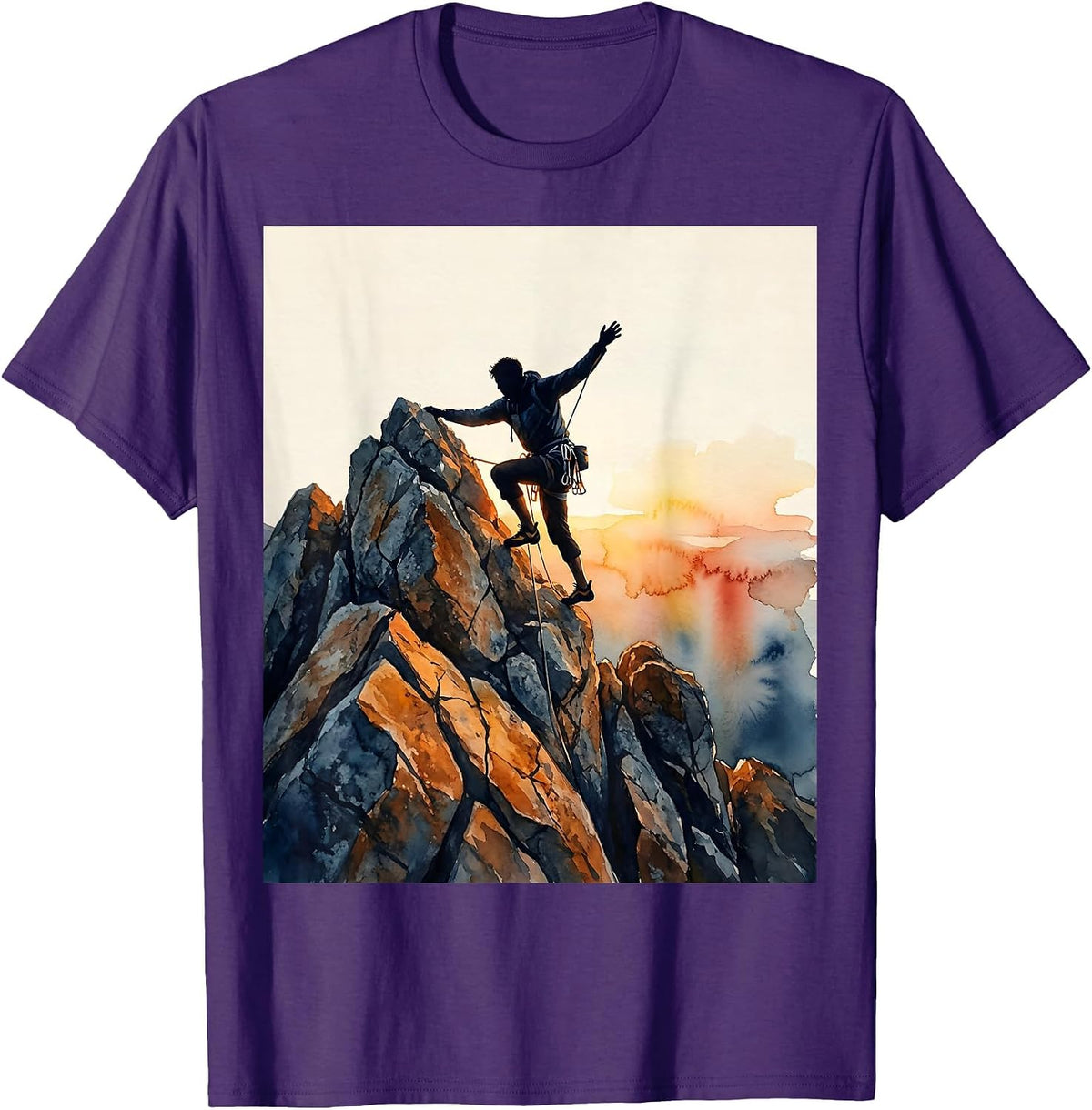 Climber Conquering Rocky Peak Graphic Design T-Shirt - Purple