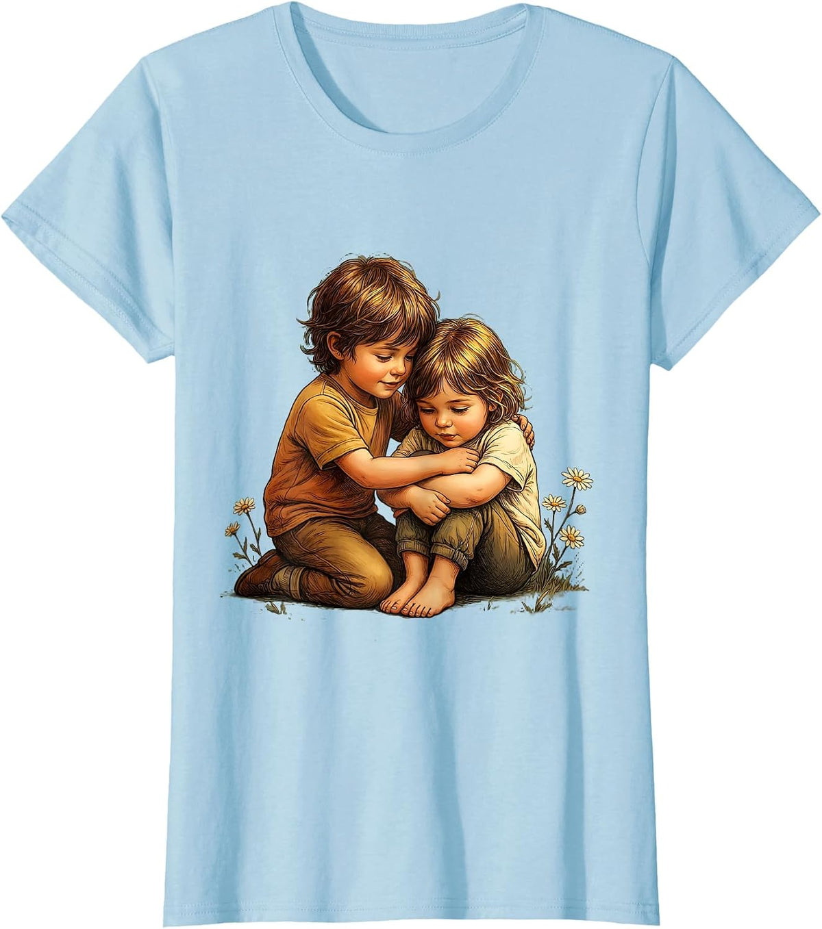 Women's Kindness in Action Child Comforting Friend Design T-Shirt - Baby Blue