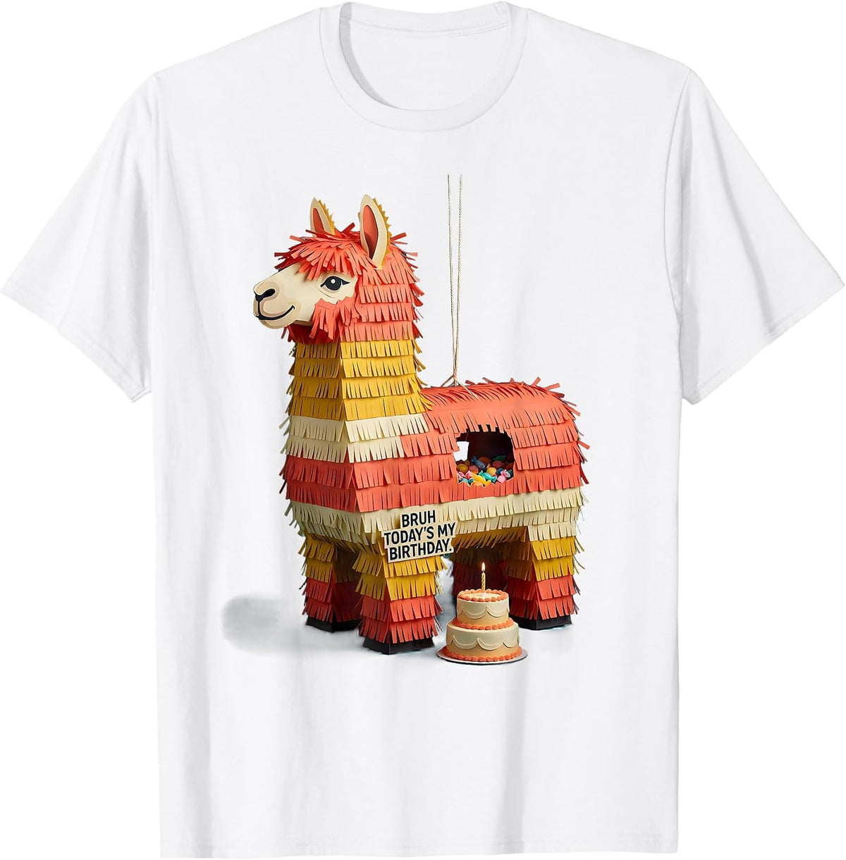 Bruh Today's My Birthday Funny Llama Piñata Birthday Boy T-Shirt - White