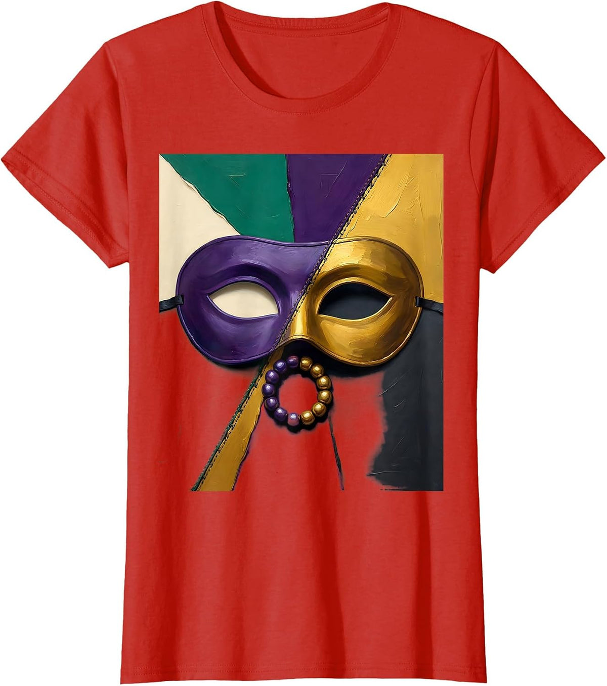 Interlocked Planes Domino Mask Gouache Poster Mardi Gras T-Shirt - Red