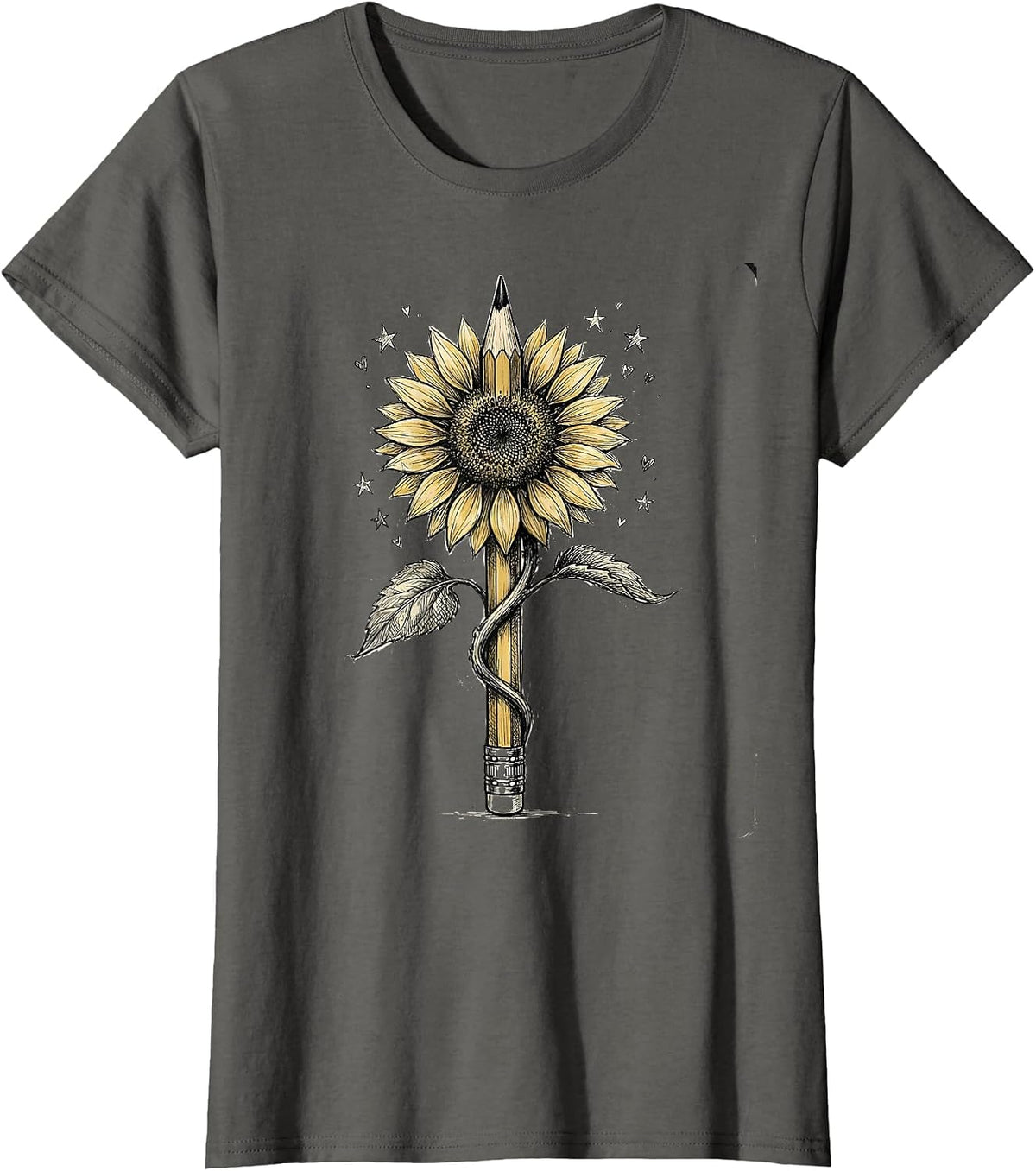 Women's Special Education Teacher Sunflower Pencil Art T-Shirt - Asphalt Grey