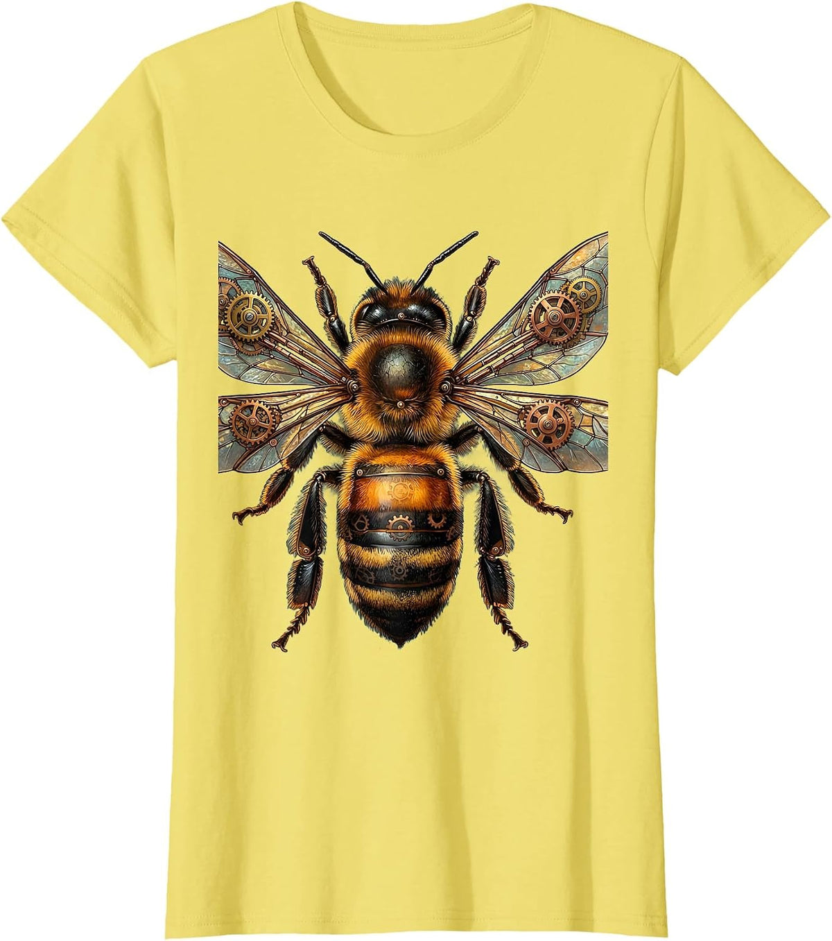 Steampunk Clockwork Bee Mechanical Wings Art T-Shirt - Lemon Yellow