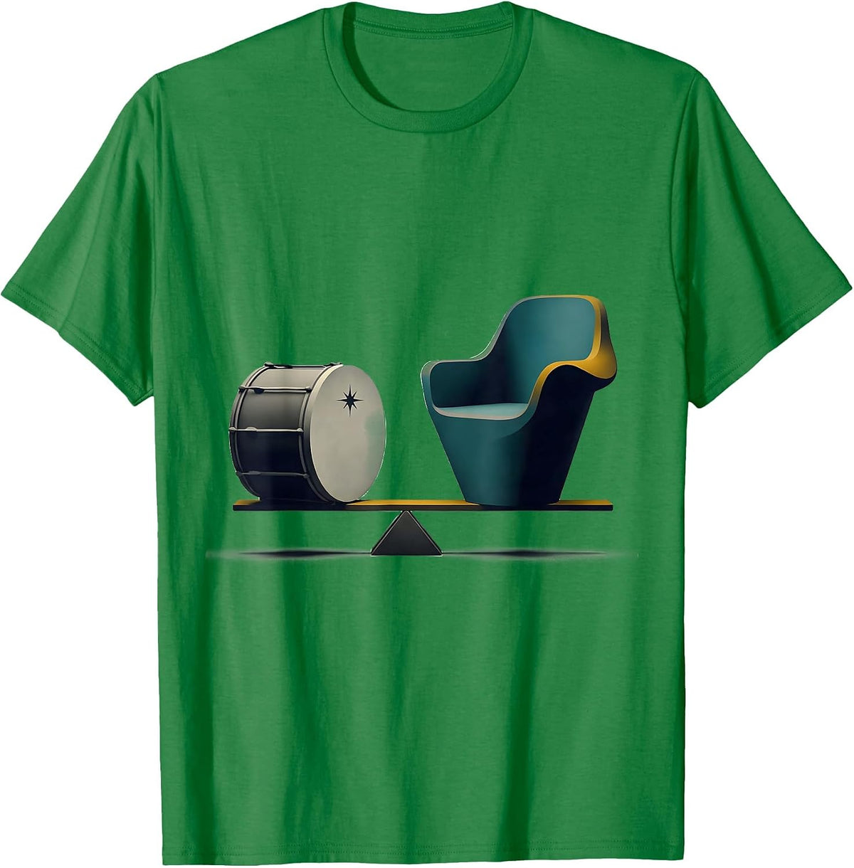 Men's Drummer Drum & Chair Midcentury Modern Humor T-Shirt - Kelly Green