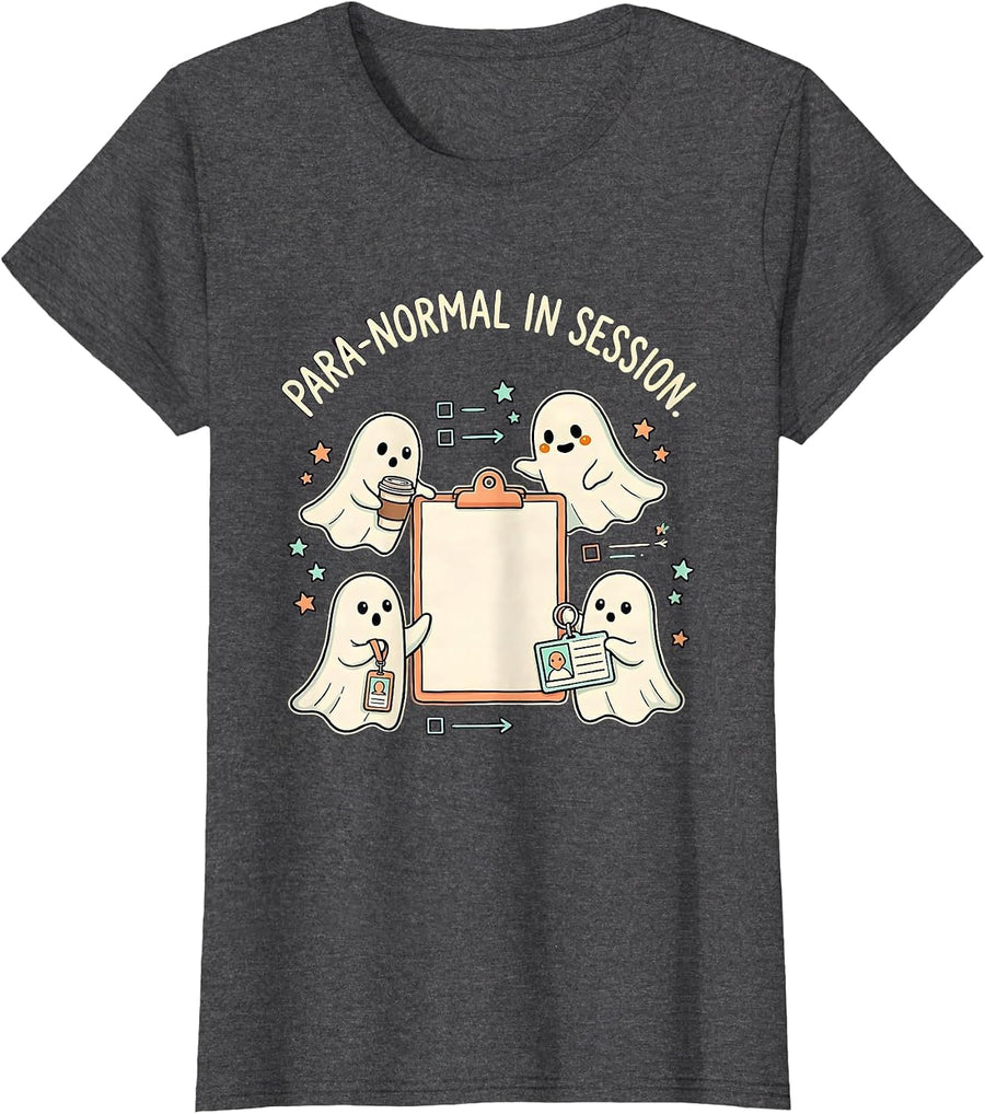Women's Para-Normal In Session Kawaii Ghost SPED Paraprofessional T-Shirt - Dark Heather Grey