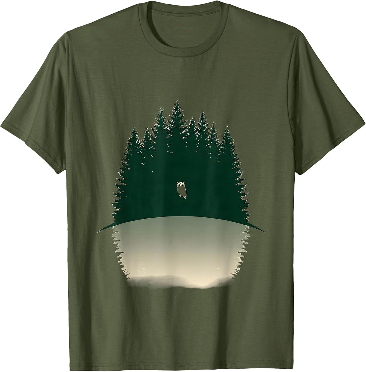 Men's Broad Conifer Silhouette Owl Nature Lover Wildlife T-Shirt - Olive Green