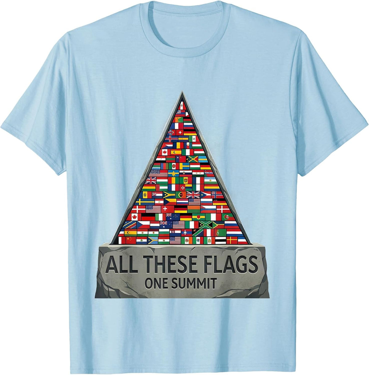 All These Flags, One Summit Educational Geography Kids World T-Shirt - Baby Blue