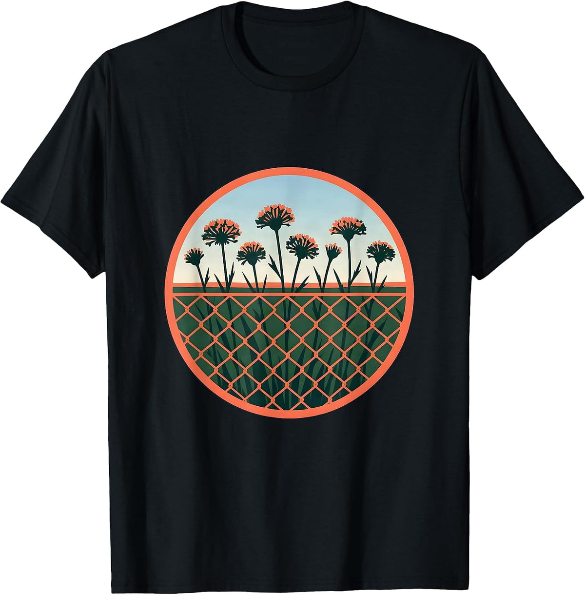 Men's 988 Suicide Prevention Wildflowers Fence Illustration T-Shirt - Black