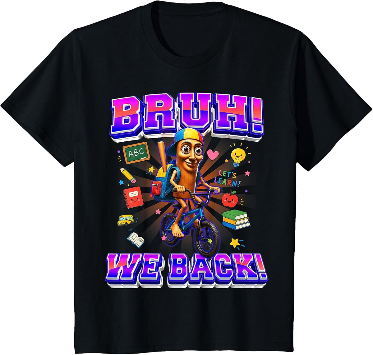 Funny Tung Tung Sahur Back to School BMX Brainrot Meme T-Shirt - Black
