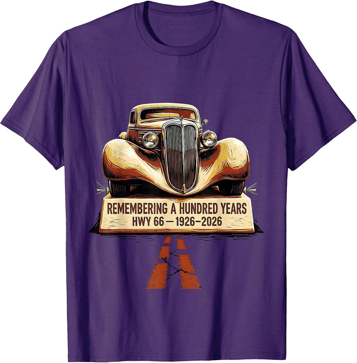 Men's Remembering A Hundred Years Hwy 66 Vintage T-Shirt - Purple