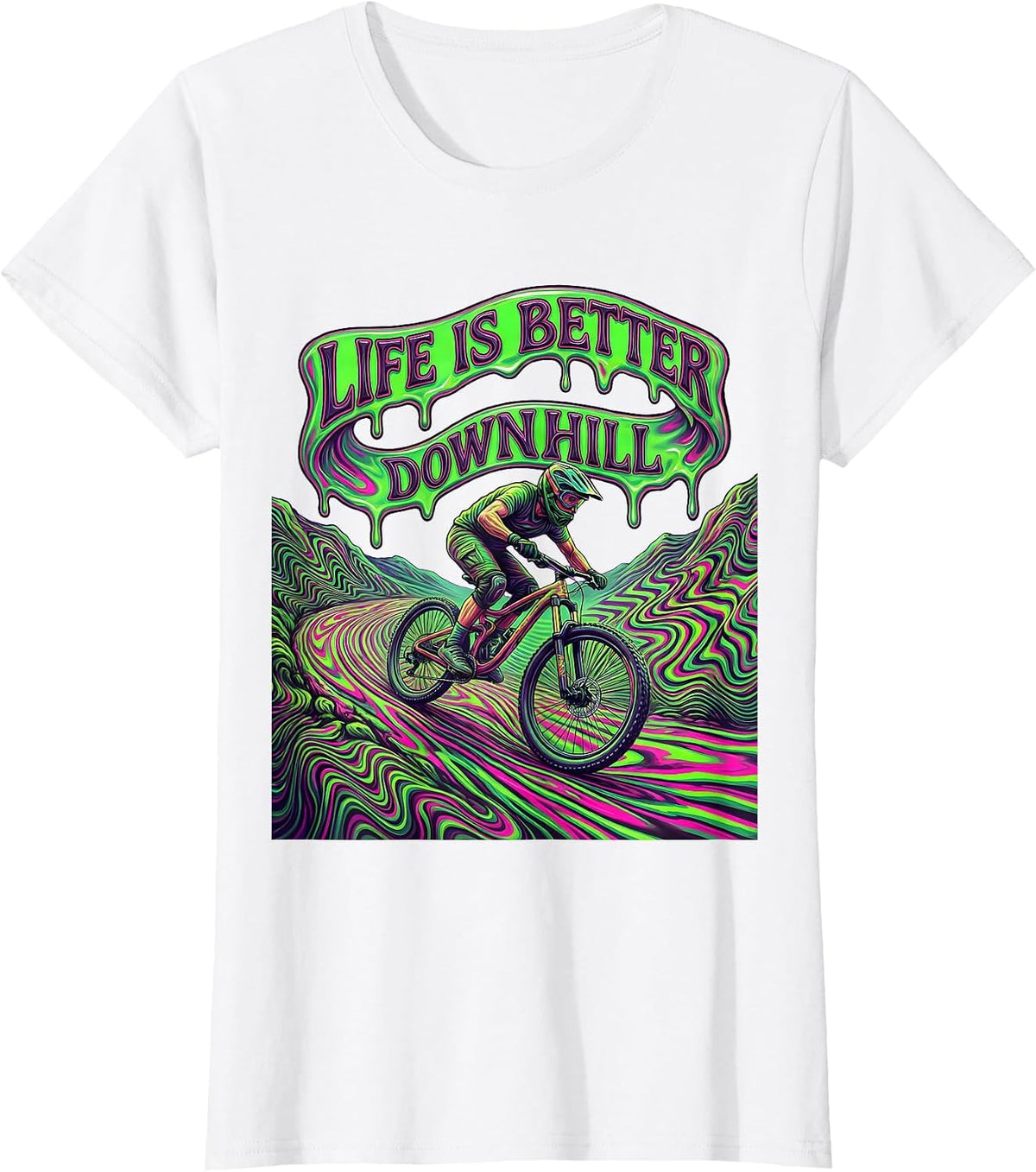 Life Is Better Downhill Mountain Bike Design T-Shirt - White
