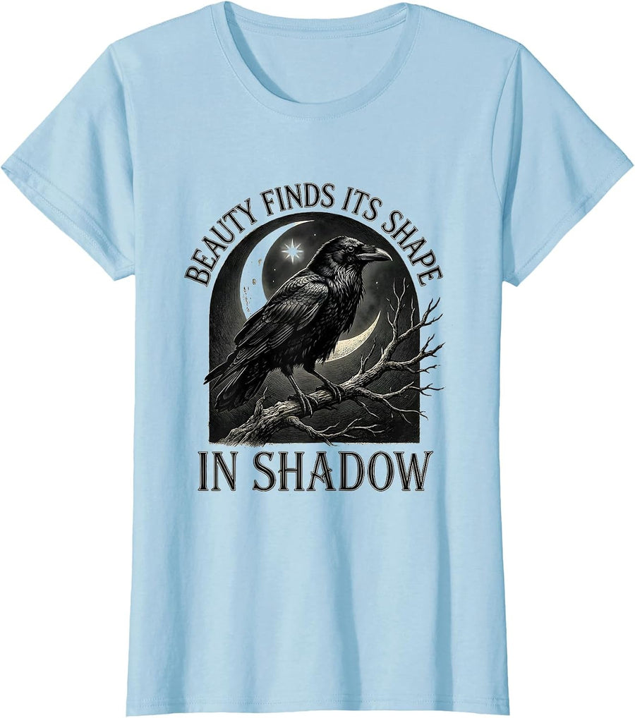 Women's Beauty Finds Its Shape In Shadow Vintage Gothic Edgar Allan T-Shirt - Baby Blue
