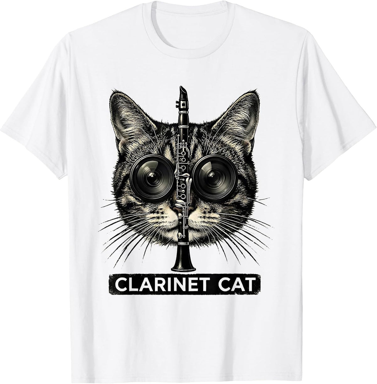 Men's Clarinet Cat Funny Cat Musician Gift for Clarinet Players T-Shirt - White