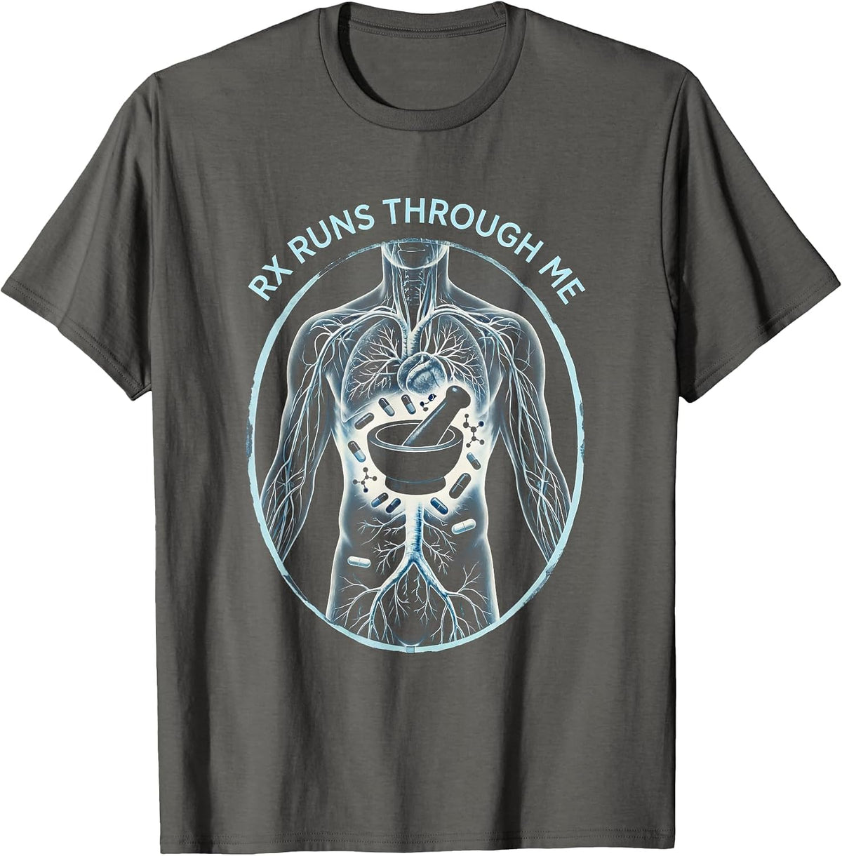 Rx Runs Through Me Pharmacy Technician Design T-Shirt - Asphalt Grey