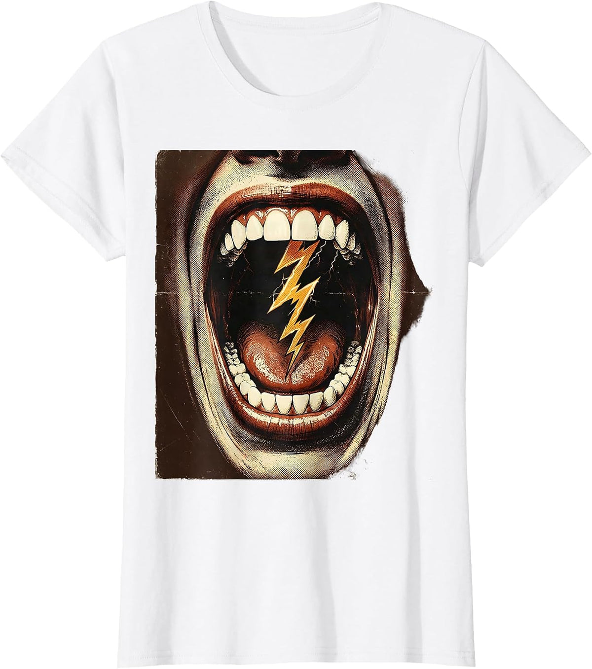 Rock Lightning Screaming Mouth Graphic Tee T-Shirt - White