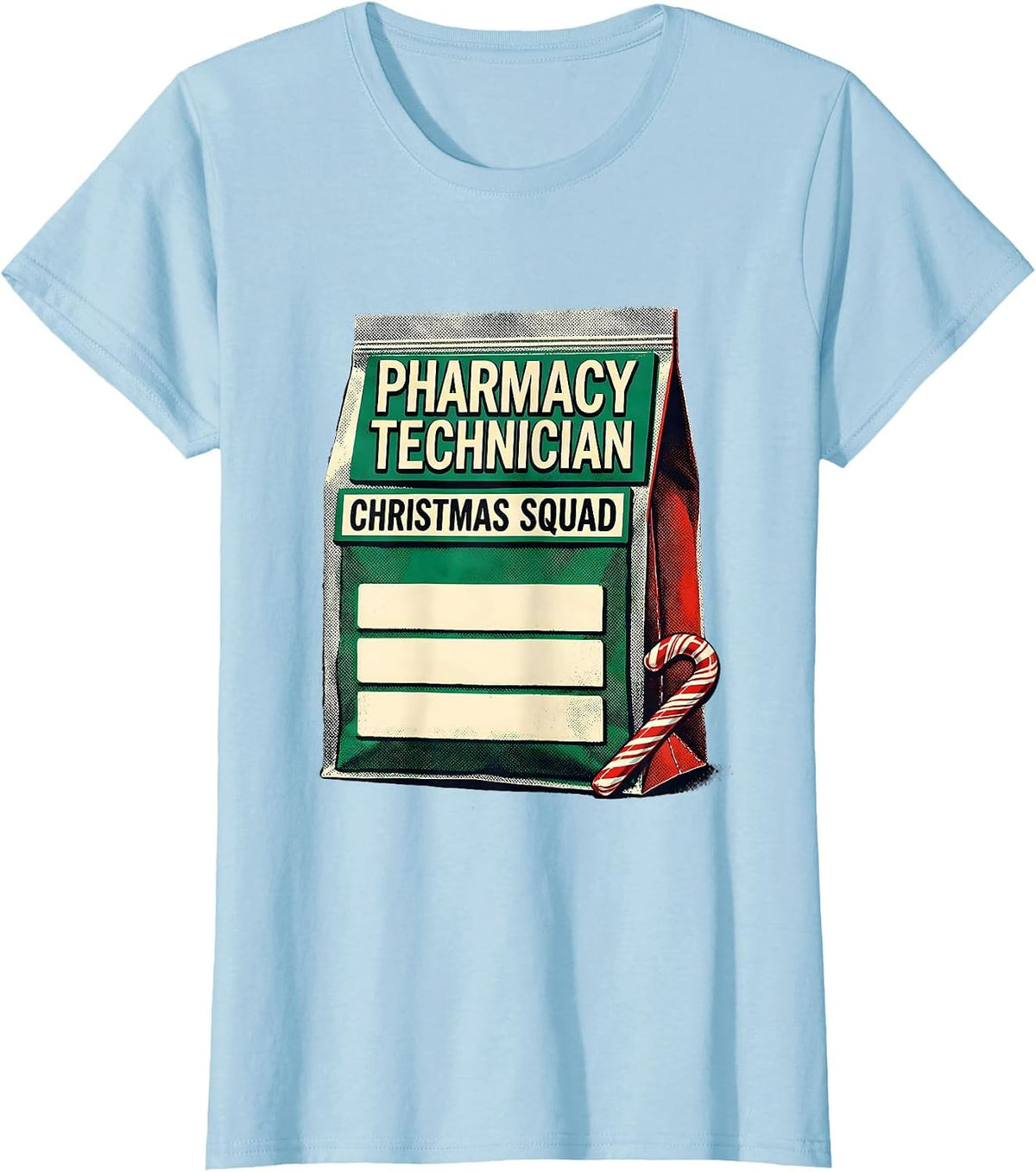 Pharmacy Technician Christmas Squad Funny Matching Holiday T-Shirt - Baby Blue
