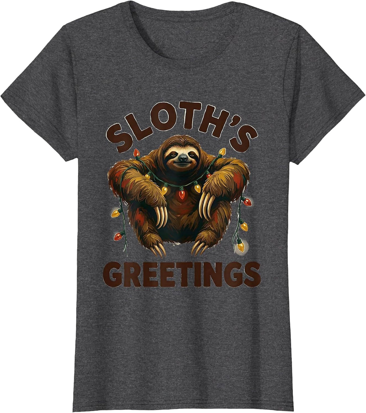 Women's Sloth's Greetings Funny Sloth Lover Christmas Pajama Gift T-Shirt - Dark Heather Grey