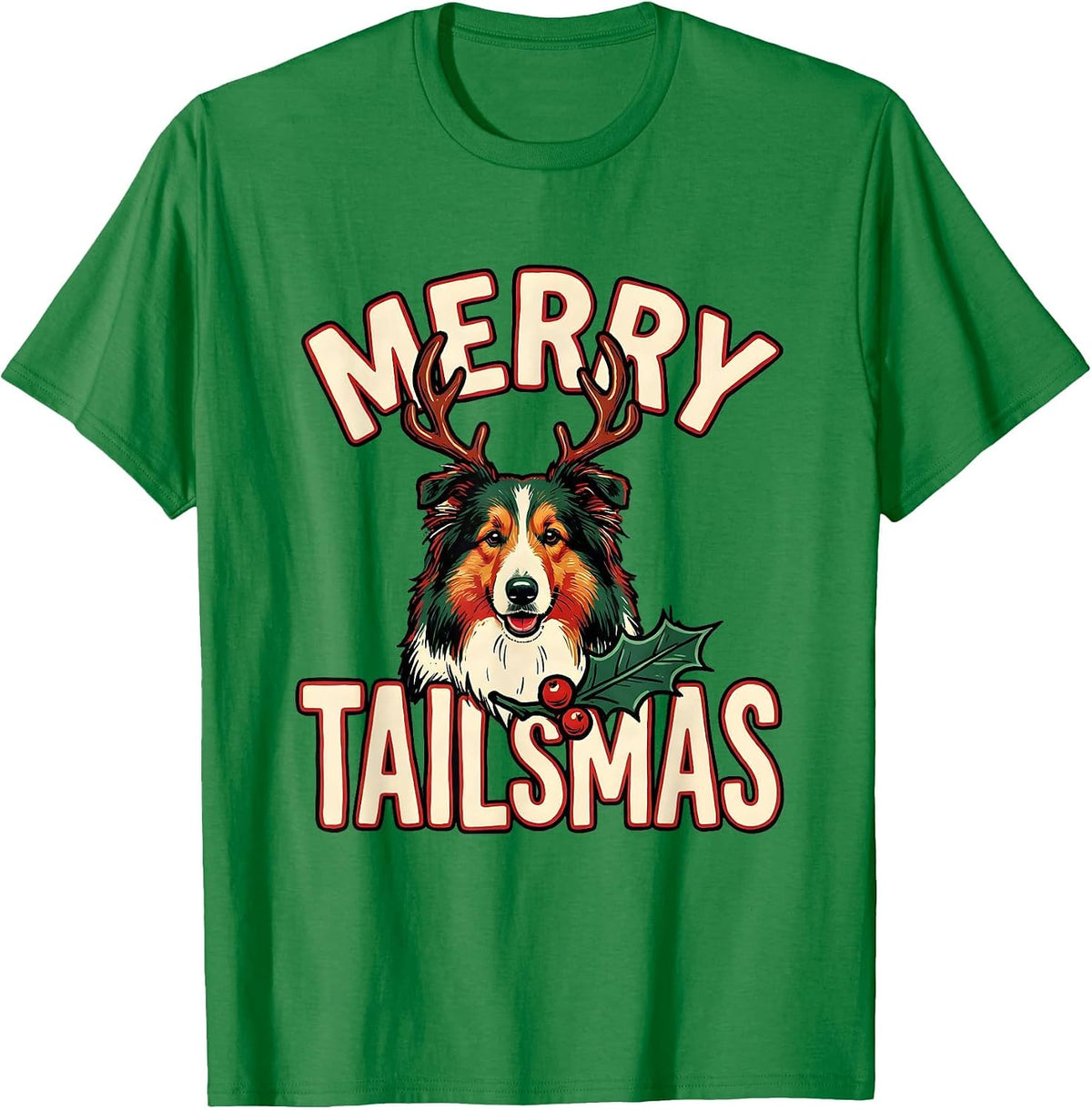 Men's Merry Tailsmas Funny Collie Christmas Dog Lover Gift T-Shirt - Kelly Green