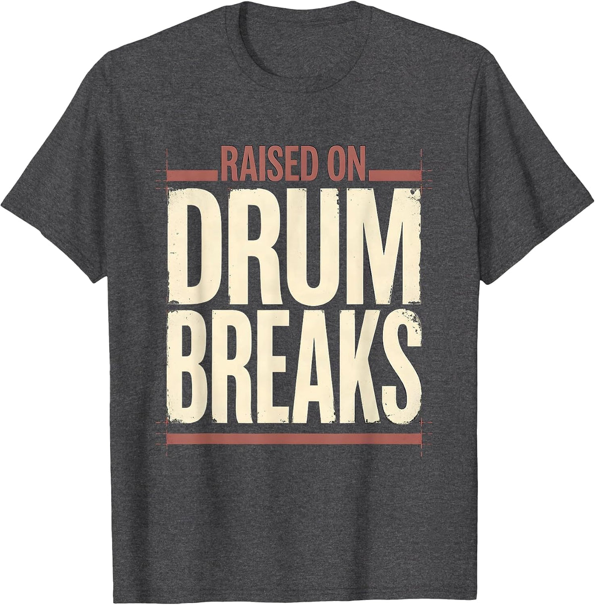 Men's Raised On Drum Breaks Vintage 90s Hip-Hop Rap Lyric T-Shirt - Dark Heather Grey