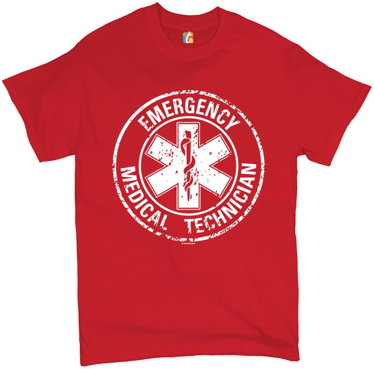 Emergency Medical Technician T-Shirt EMT Distressed Star of Life Men's Tee - Red