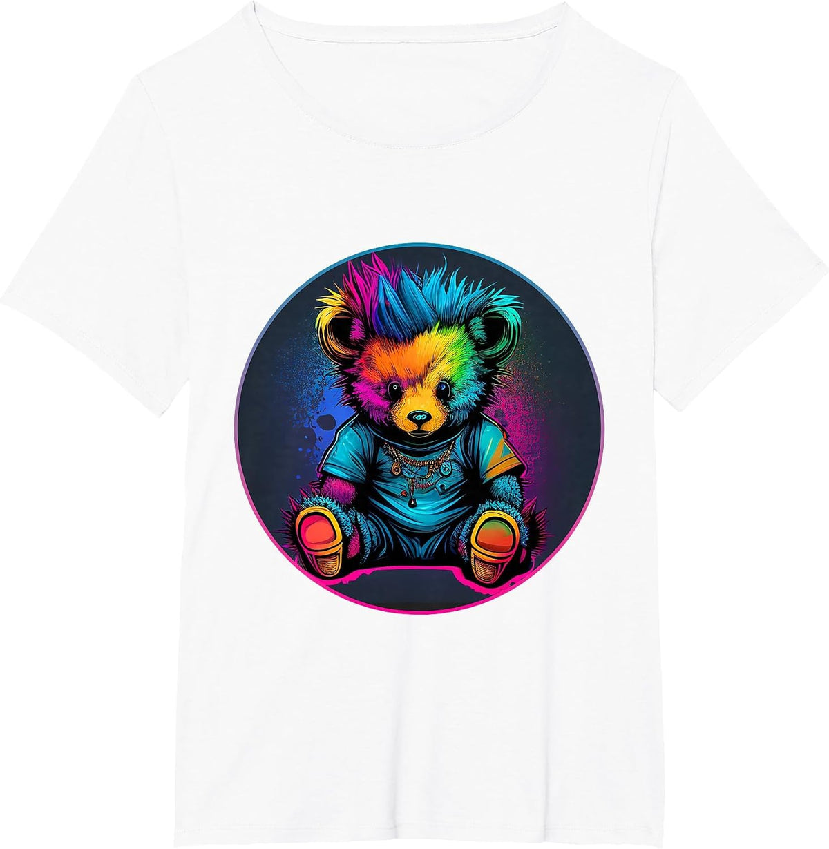 Trippy Punk Rock Rave Dance Electronic Music Party Bear T-Shirt - White