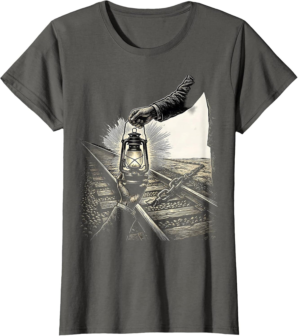 Women's Hand Lantern Abolitionist Black History Month Symbol T-Shirt - Asphalt Grey
