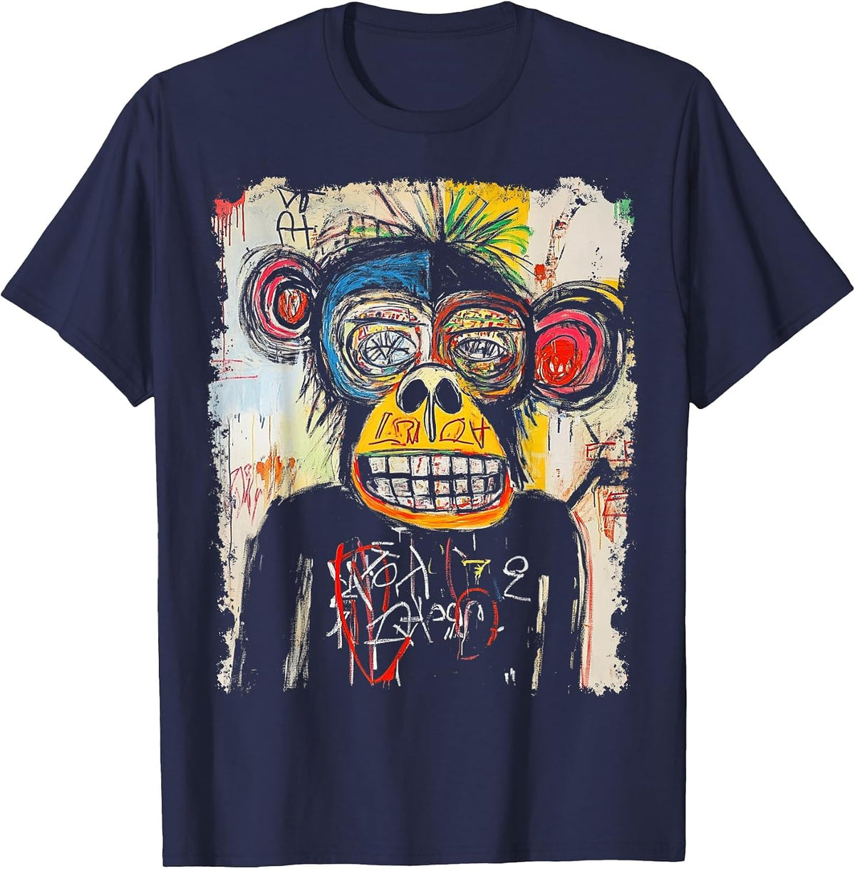 Animal Pop Art Design with A Monkey On It Men's Graffiti T-Shirt - Navy Blue