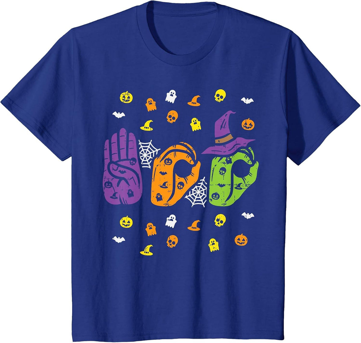 Boo Hands American Sign Language Pride ASL Halloween T-Shirt - Royal Blue