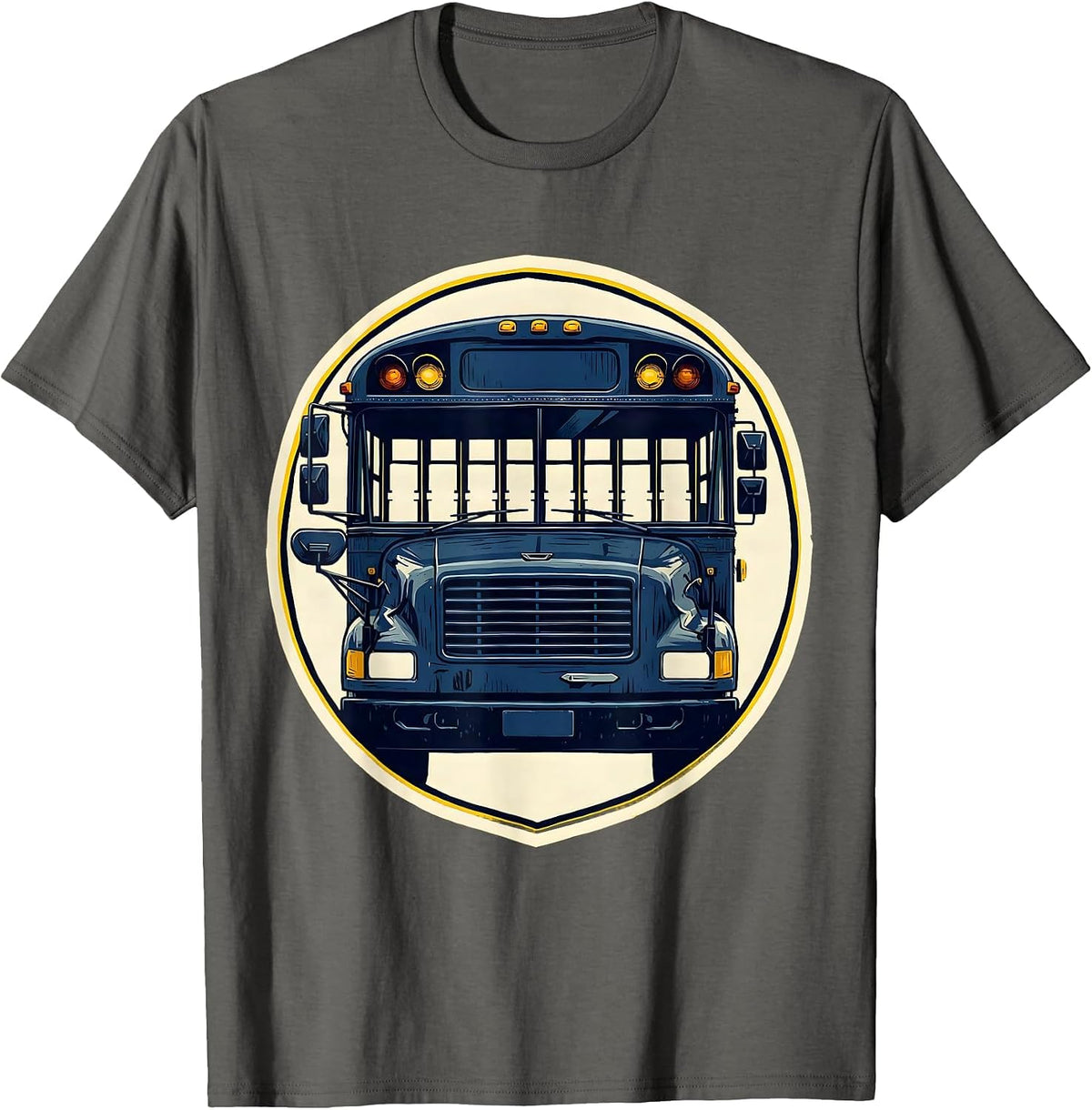 School Bus Driver Linocut Funny Appreciation Gift T-Shirt - Asphalt Grey