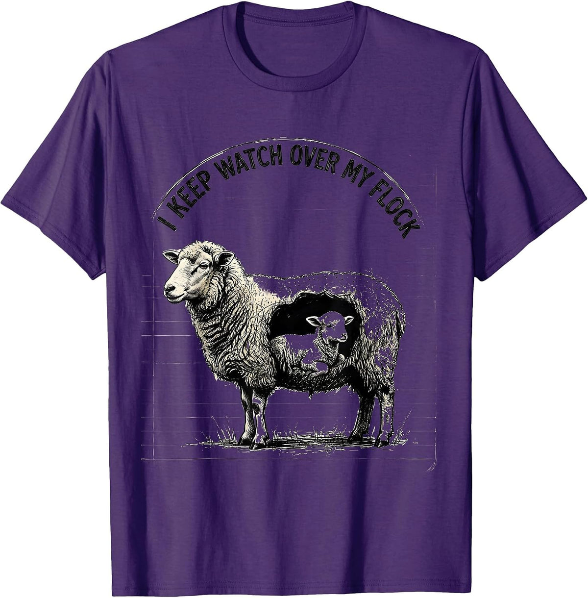 Men's I Keep Watch Over My Flock Faith Sheep Humor Gift T-Shirt - Purple