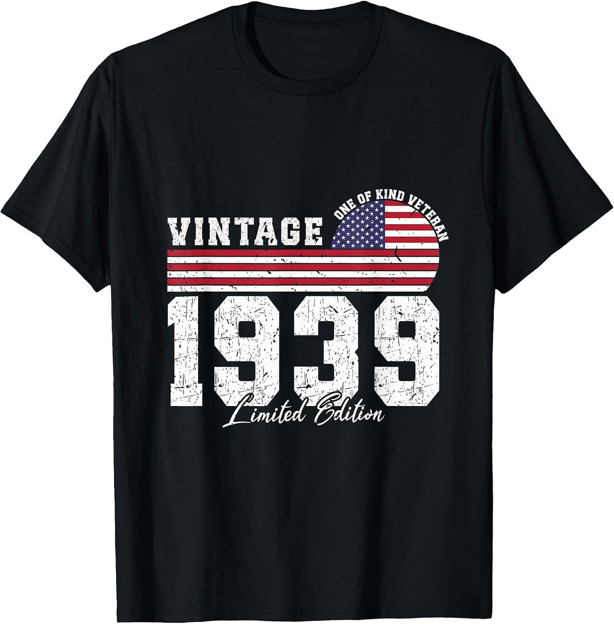 Vintage 1939 Birthday American Flag Patriotic Veterans Day T-Shirt - Black