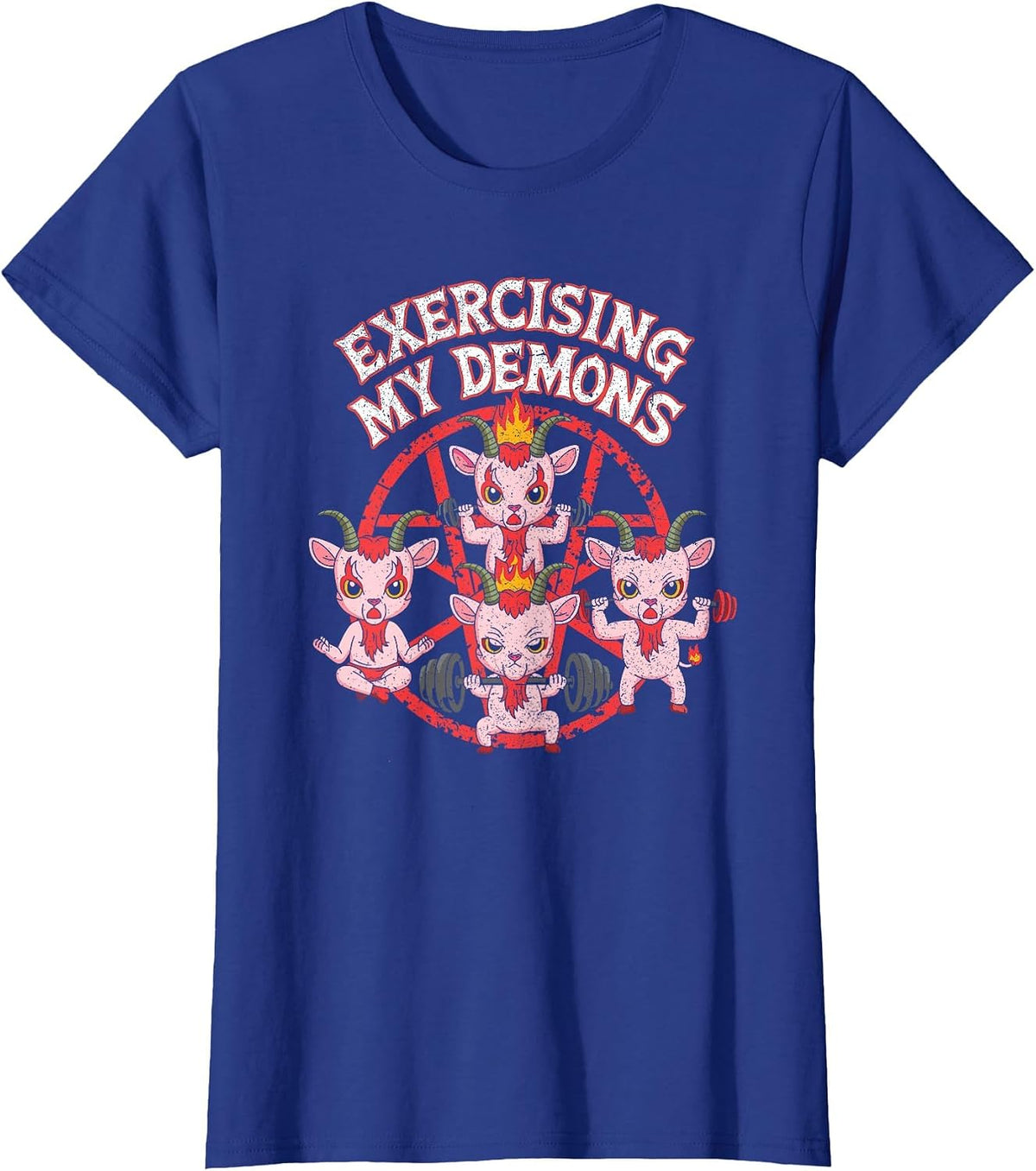 Exercising My Demons Funny Gym Workout Demon T-Shirt - Royal Blue