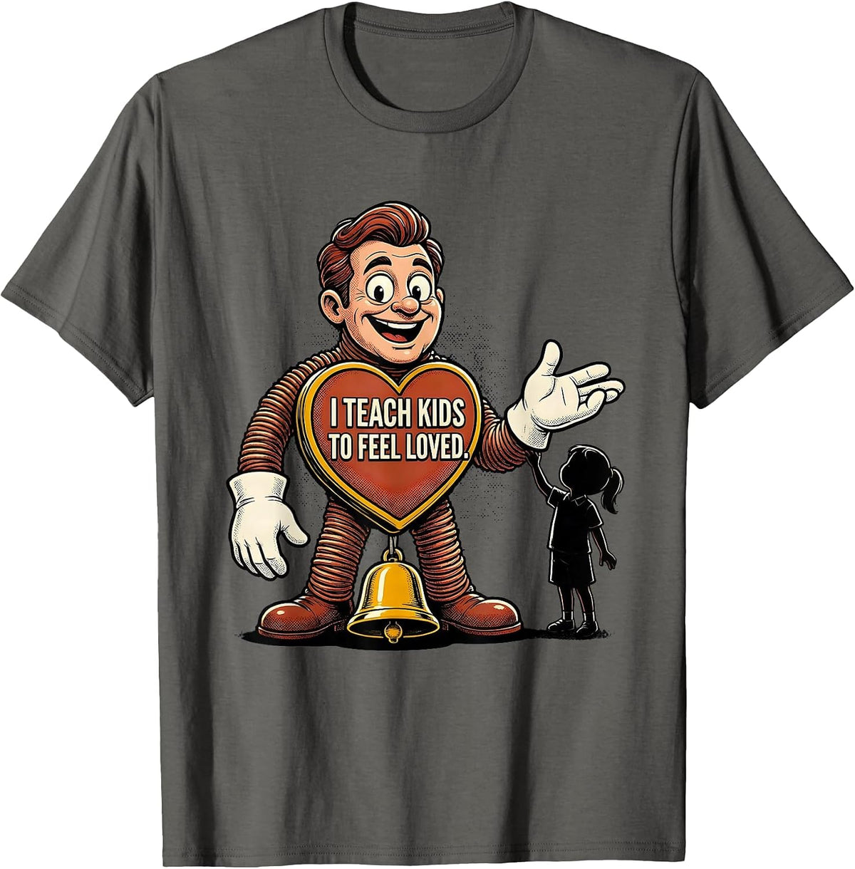 I Teach Kids To Feel Loved Retro Cartoon Teacher T-Shirt - Asphalt Grey