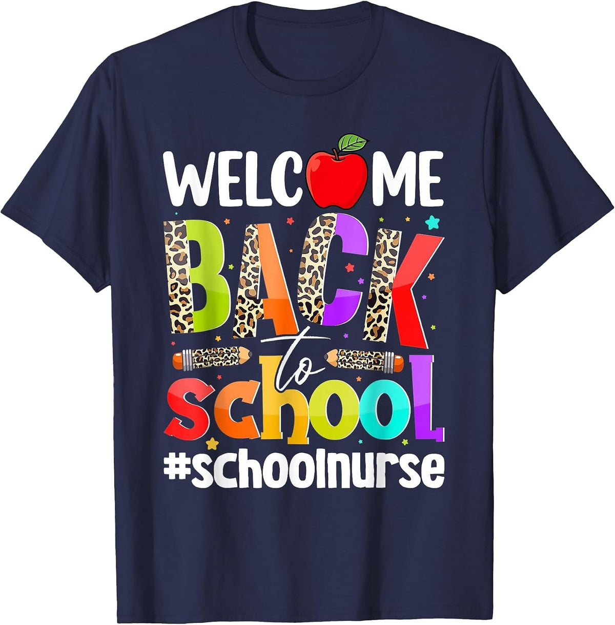 Welcome Back to School Nurse First Day of School Leopard T-Shirt - Navy Blue