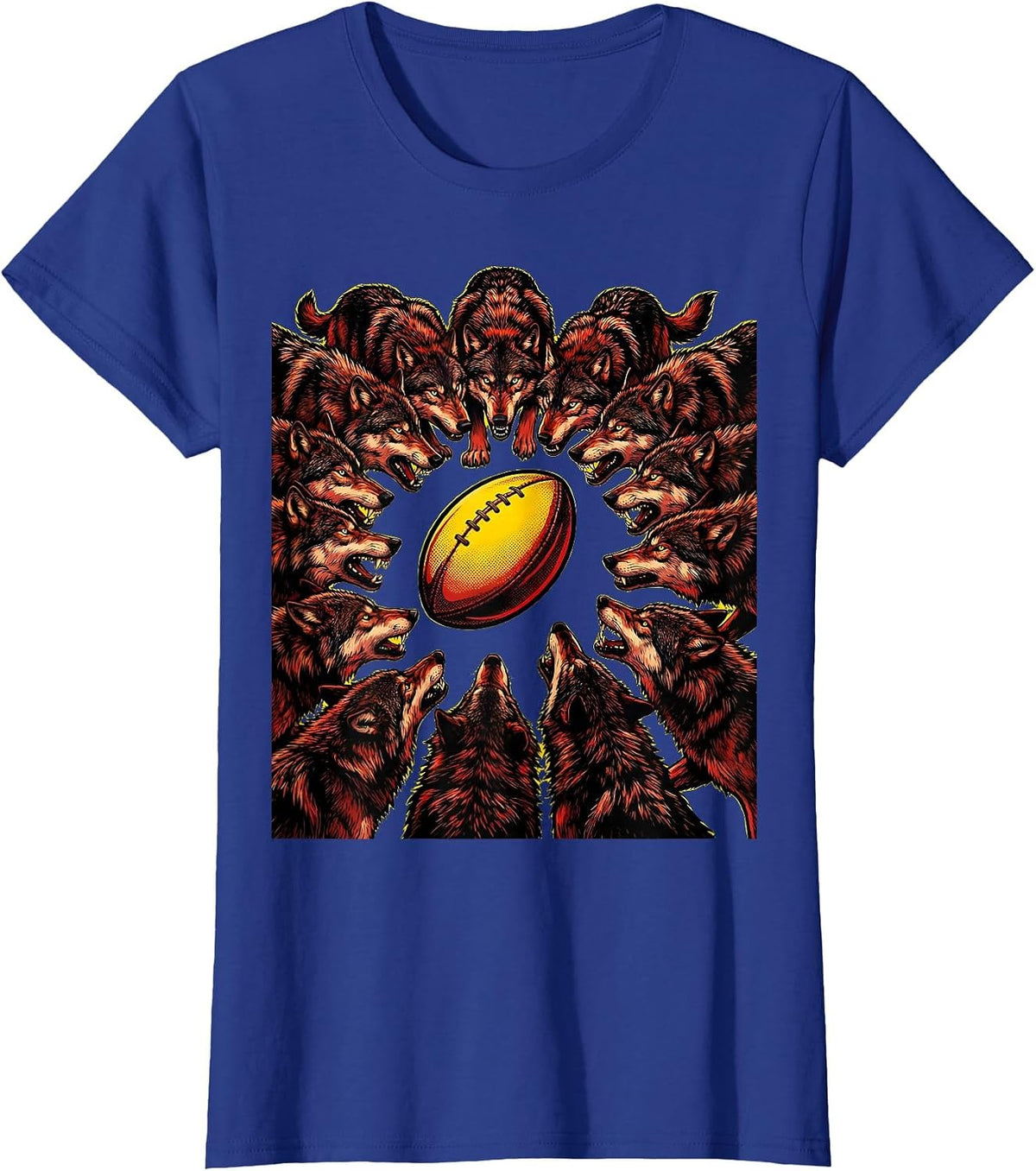 Women's Wolf Pack Rugby Illustration T-Shirt - Royal Blue