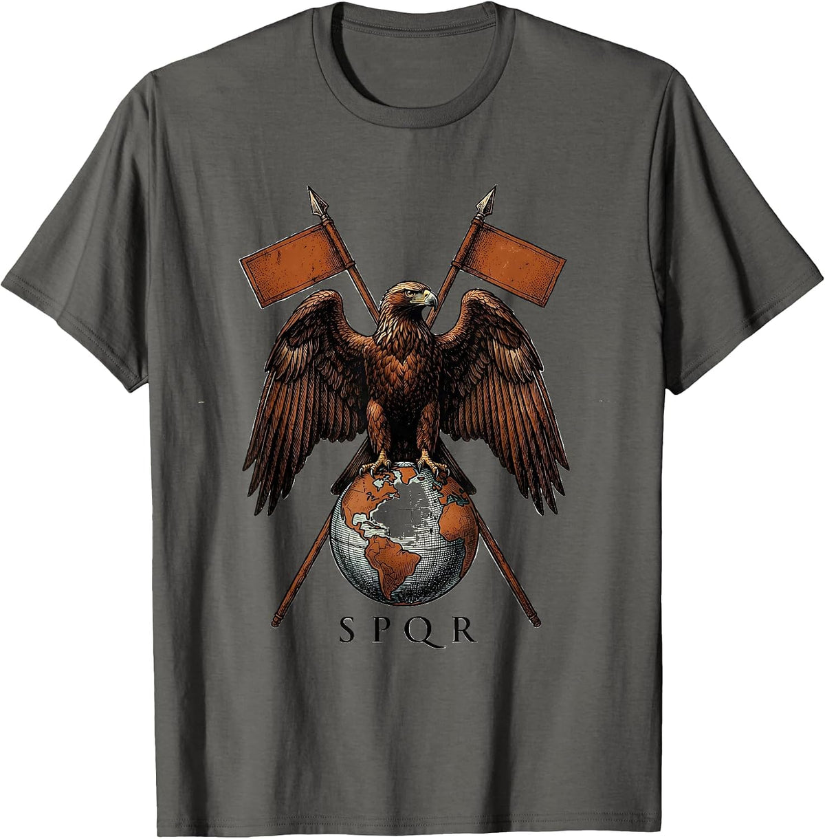 Men's SPQR Vintage Roman Eagle Distressed Meme History Teacher T-Shirt - Asphalt Grey