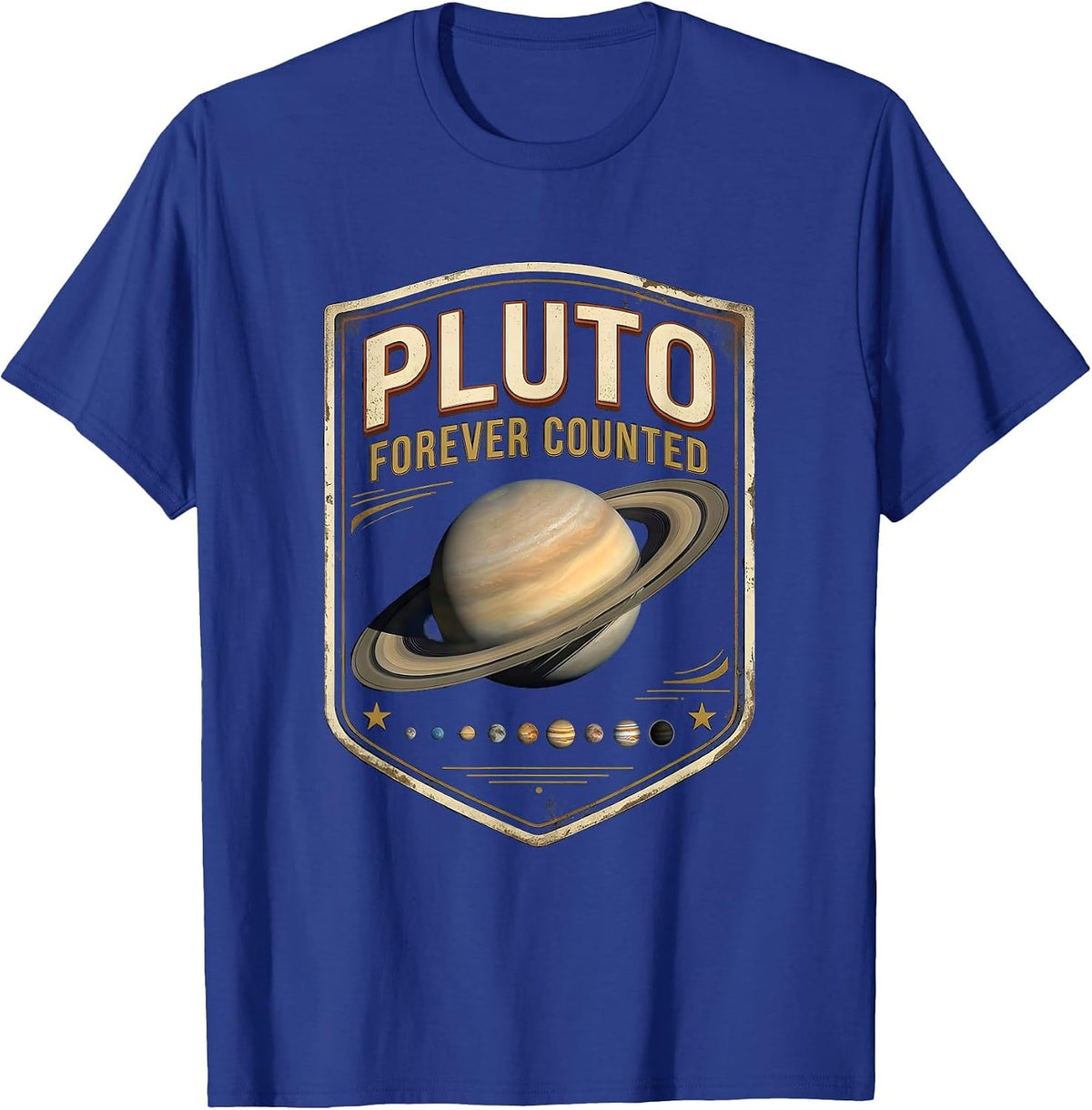 Pluto, Forever Counted Vintage Retro Astronomy Space Science T-Shirt - Royal Blue