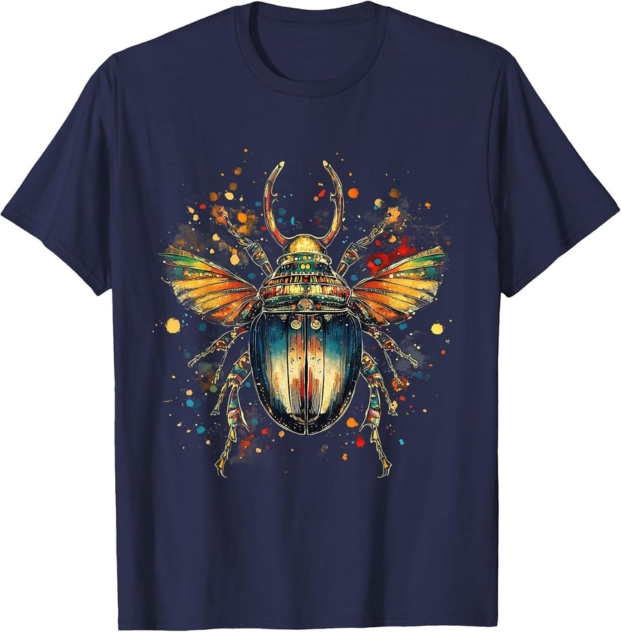 Ancient Egypt Egyptian God Egyptology Egyptian Scarab Beetle T-Shirt - Navy Blue