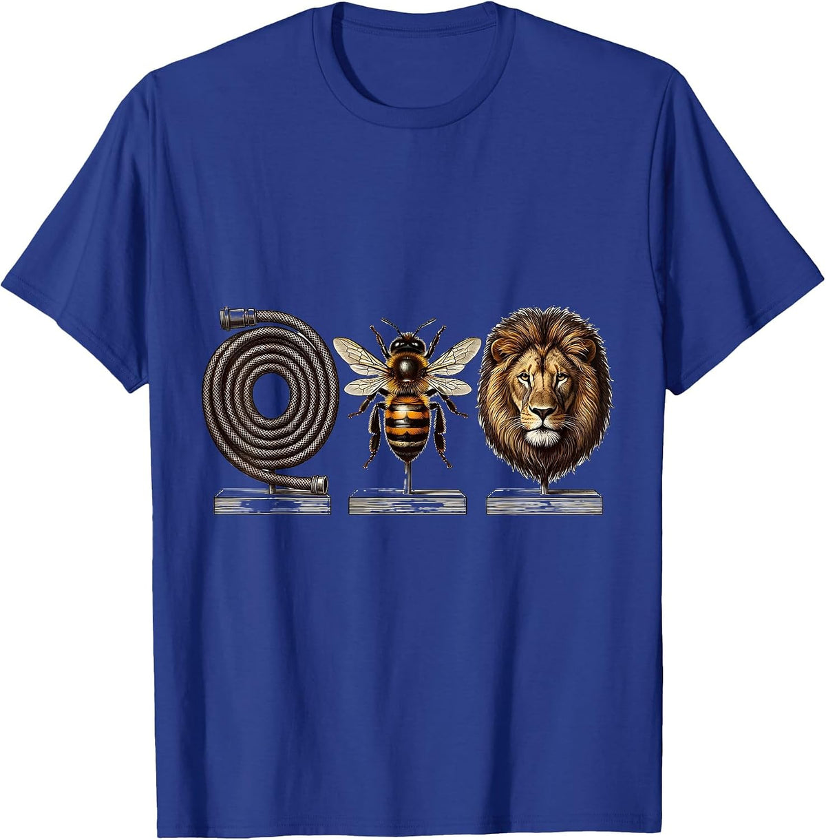 Hose Bee Lion Crosshatch Etching Funny Meme T-Shirt - Royal Blue