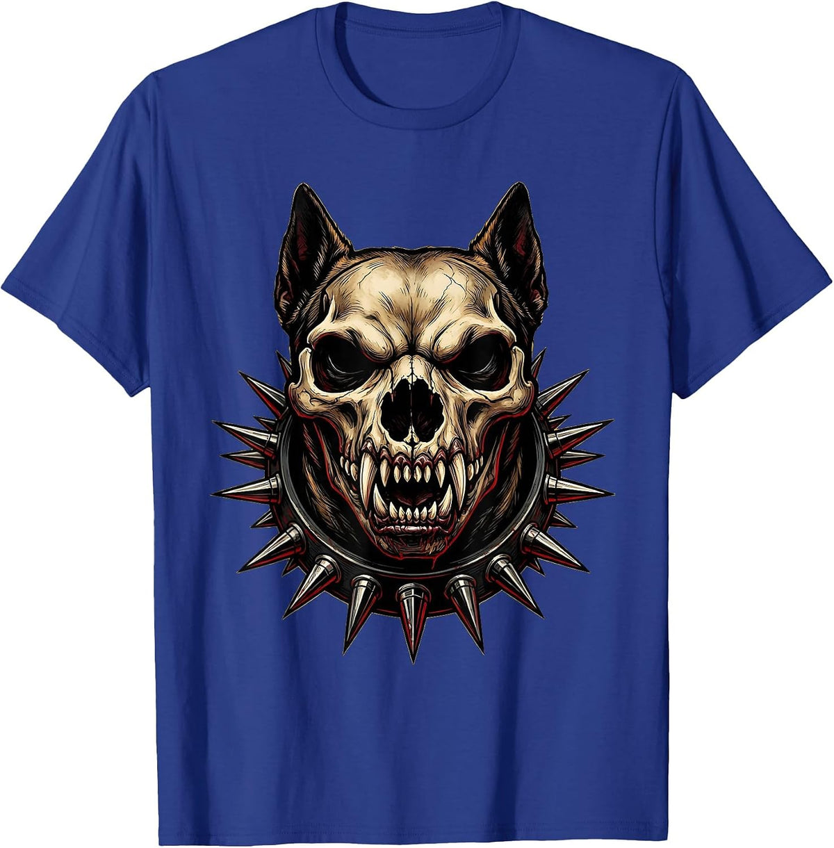 Punk Snarling Spiked Collar Dog Graphic T-Shirt - Royal Blue