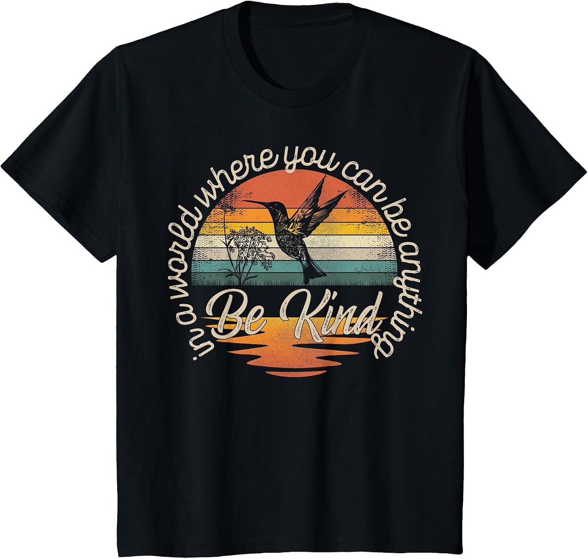 Be Kind Hummingbird Design Positive Inspirational Kindness T-Shirt - Black