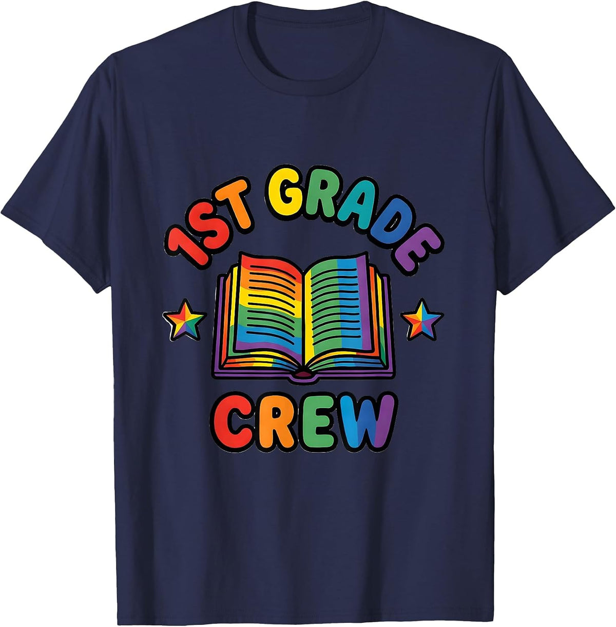 Men's 1st Grade Crew Colorful Teacher Student Back To School T-Shirt - Navy Blue