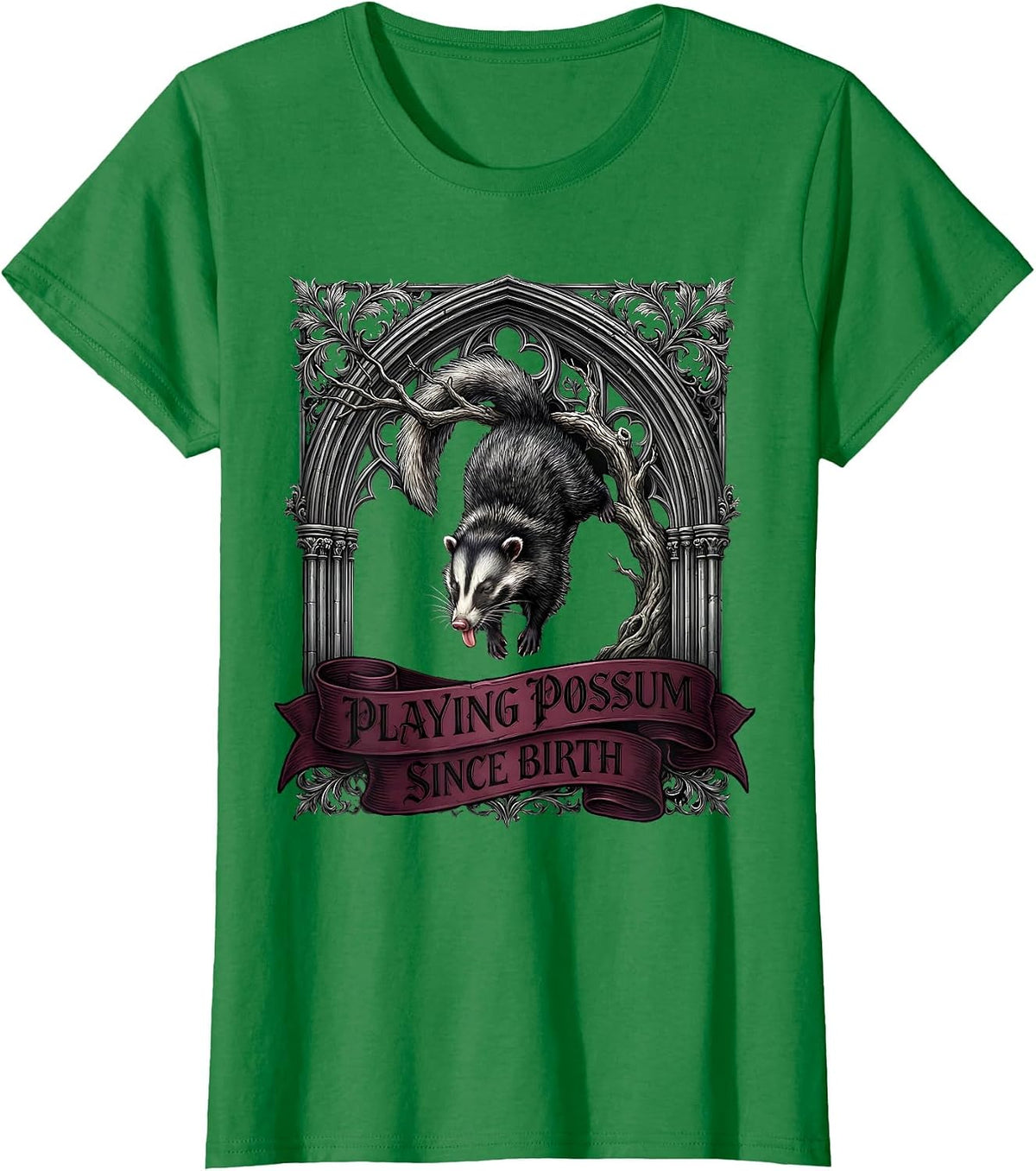 Women's Playing Possum Since Birth Funny Opossum Design T-Shirt - Kelly Green