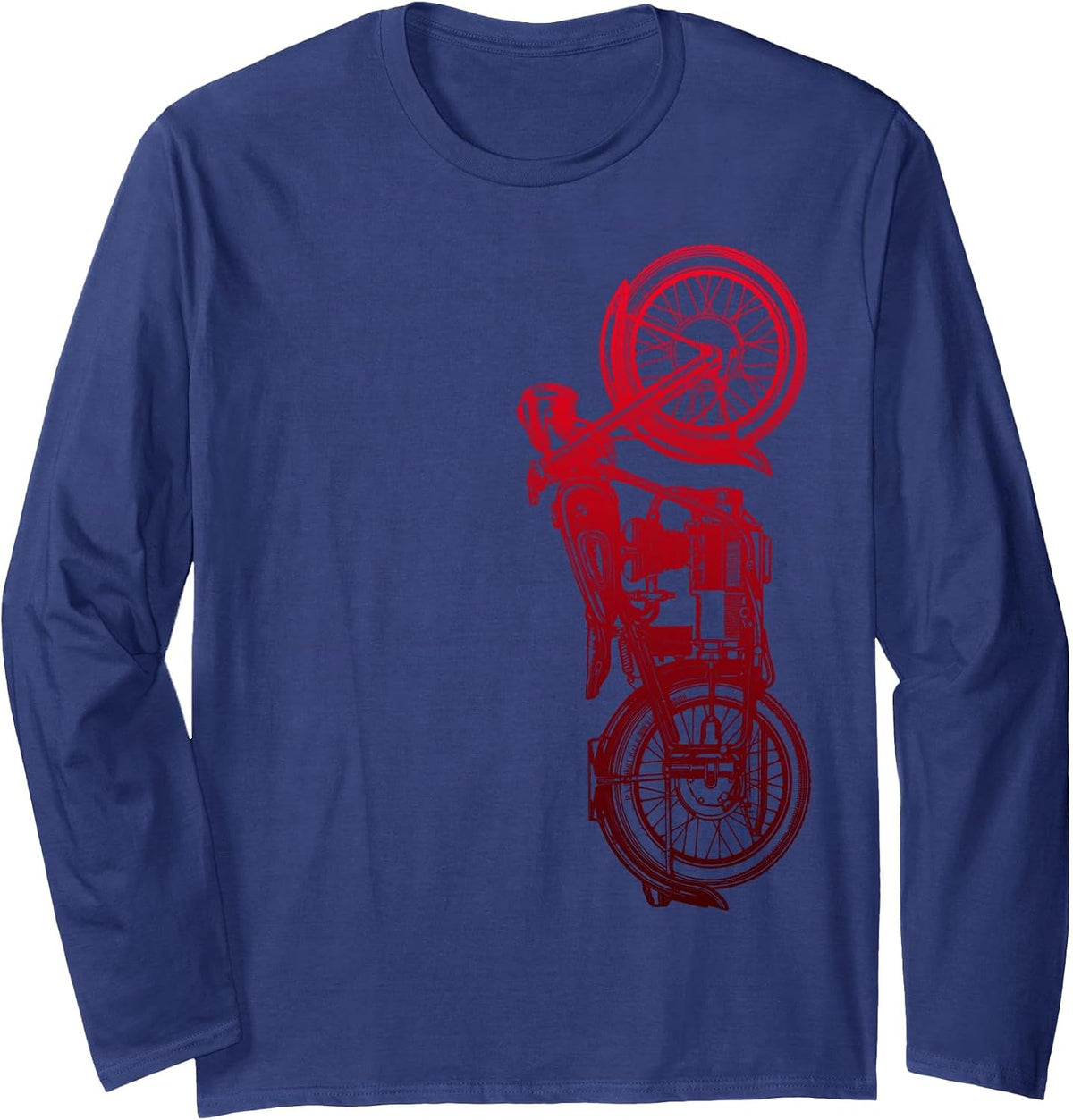 Vintage Red Retro Motorcycle Long Sleeve T Shirt Long Sleeve T-Shirt - Adult Unisex Navy Blue