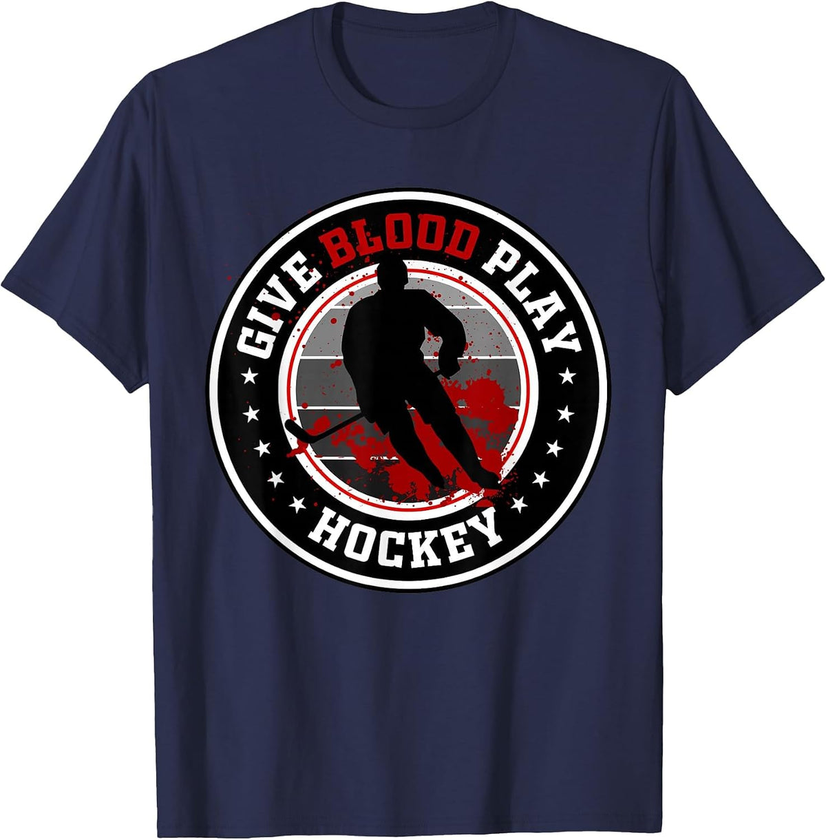 Hockey boy Stuff or Give Blood Play Hockey White T-Shirt - Navy Blue